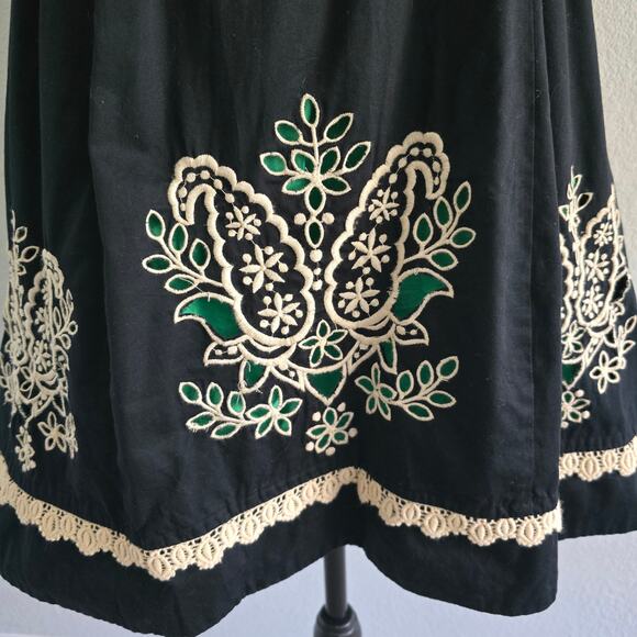 Anthropologie Y2K Black Embroidered Dress Sz 10 Zip Front Strappy Babydoll - Picture 2 of 12